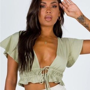 Princess Polly Green Tie Front Crop Top